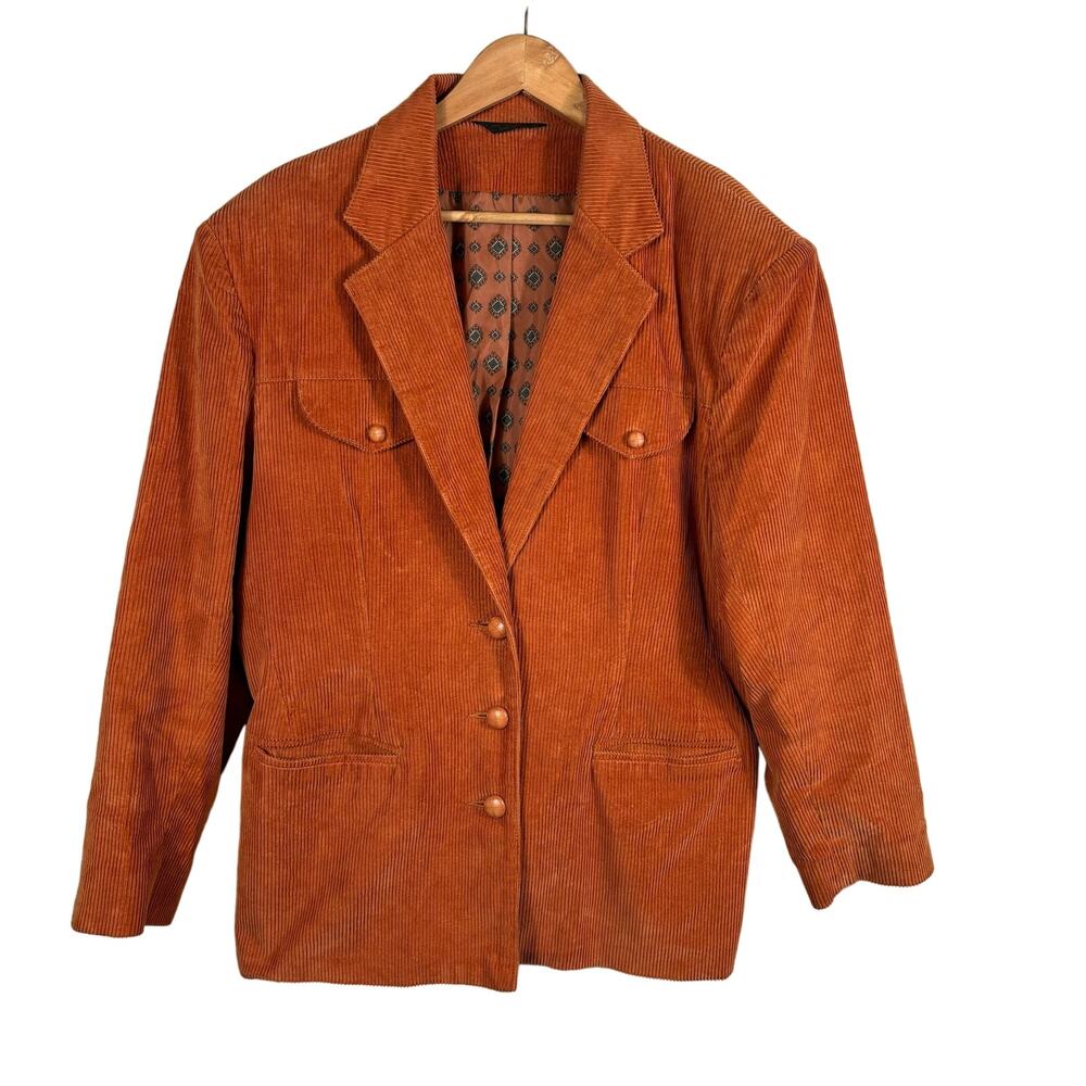 Shannon Blazer Women's Size 13/14 Orange Corduroy‎ Western Hippie Boho Office